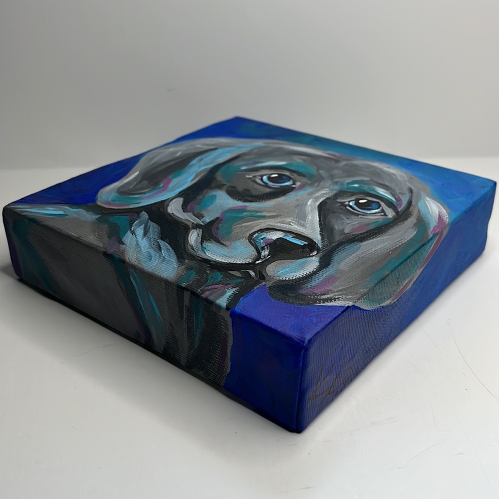 Weimaraner colorful acrylic pet painting on gallery wrapped canvas. 6”x6” - Picture 3 of 7